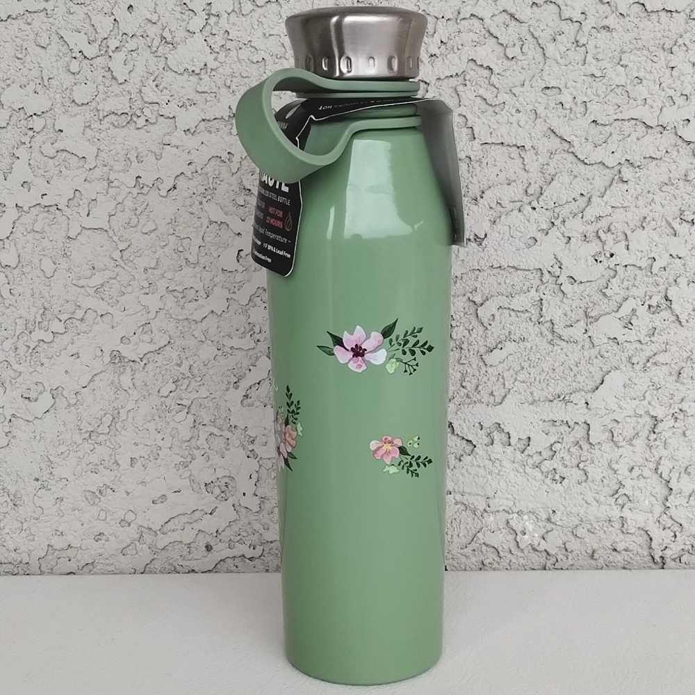Manna Haute Green Stainless Steel Water Bottle Floral "But First Jesus" 18 Oz - Picture 3 of 13